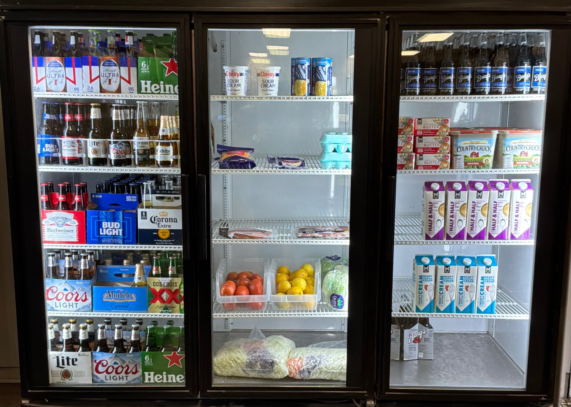Freezer cases stocked with seafood